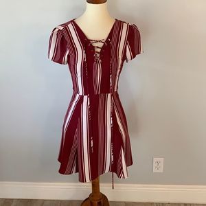 [Lovers + Friends] Maroon/White Striped Mini Dress - Size XS